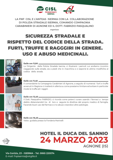 Sicurezza stradale e rispetto del codice della strada. Furti, truffe e raggiri in genere. Uso e abuso medicinali.