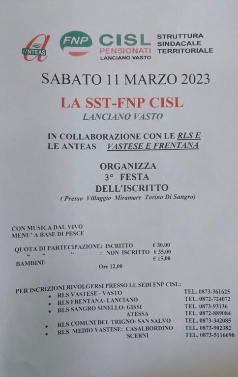 Terza Festa dell'Iscritto -Sst Fnp Cisl di Lanciano Vasto